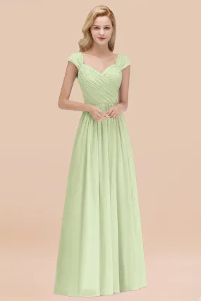 A-Line Chiffon Straps Sweetheart Long Bridesmaid Dress with Ruffles