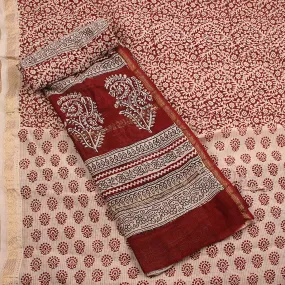 Bagh Hand Block Printed Maheshwari Silk Unstitched 3 Piece Suit Set