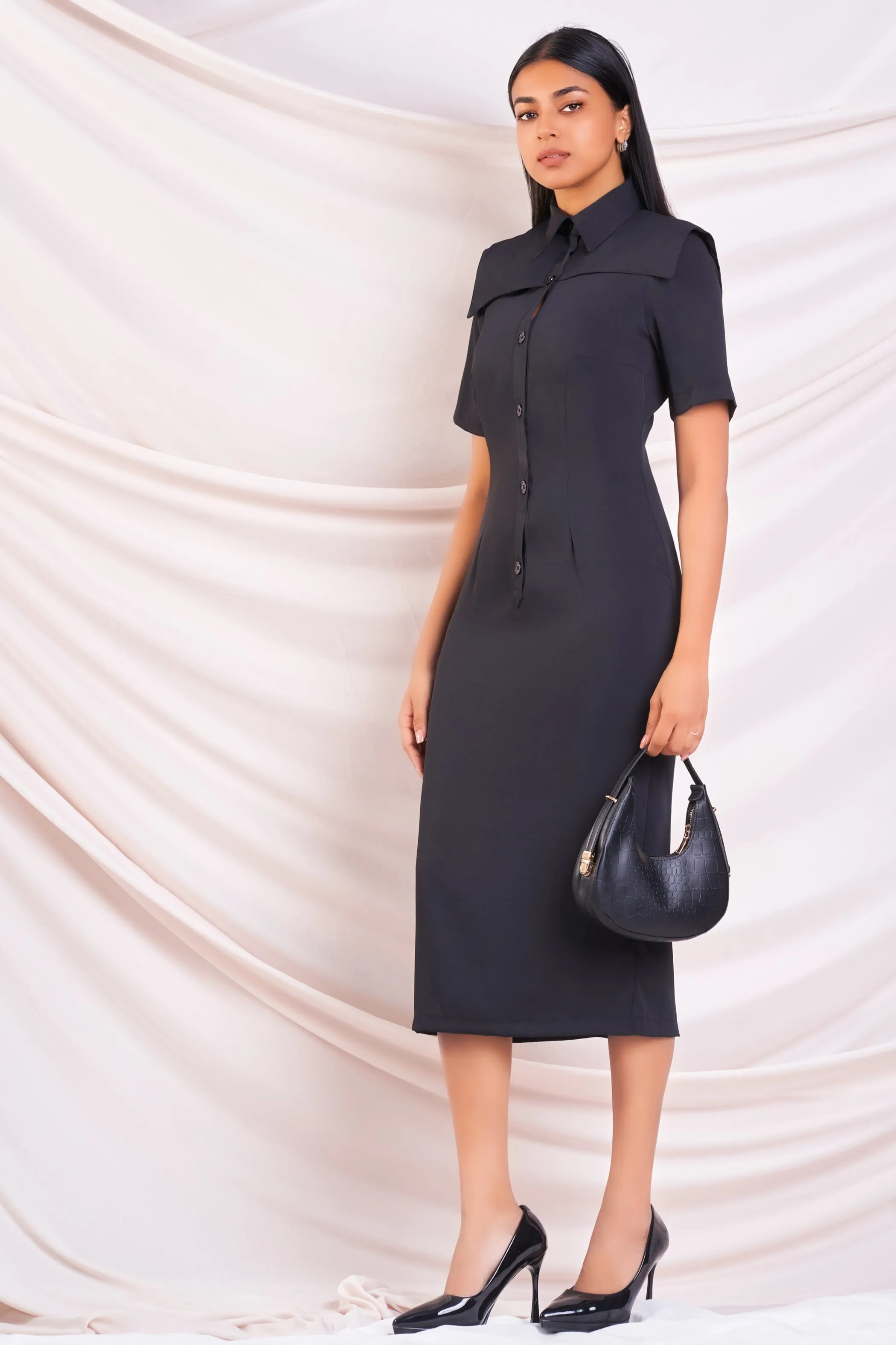 Black Midi Shirt Dress