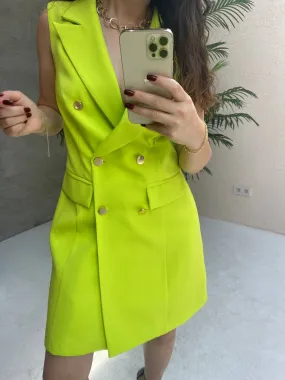 Double Breasted Vest Dress - Neon