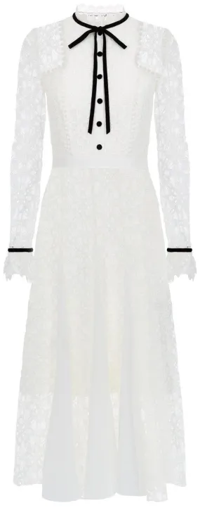 'Eclipse' Corded Lace Midi Dress, White