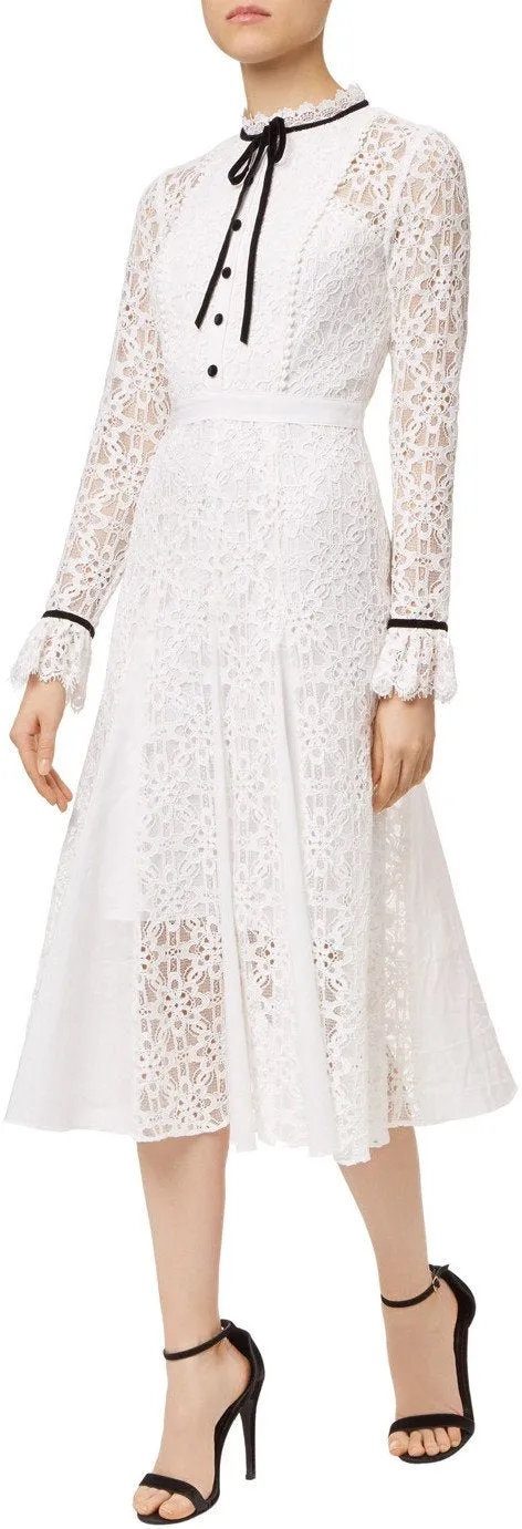 'Eclipse' Corded Lace Midi Dress, White