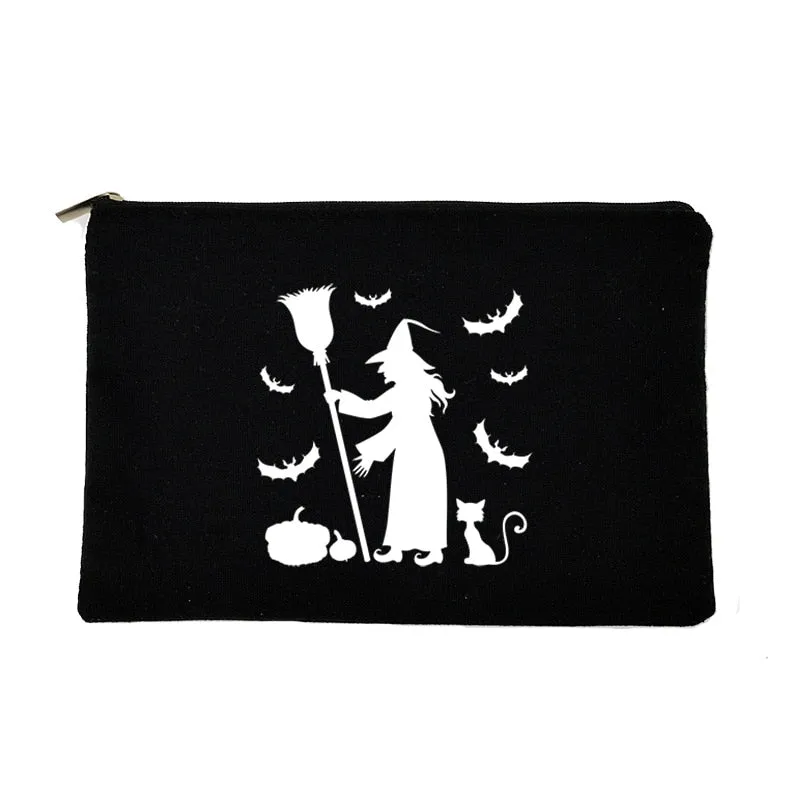 Gothic Witch Print Women Make Up Bag Halloween Party Purse Toiletry Organizer Travel Cosmetic Case Student Pencil Bag Best Gifts