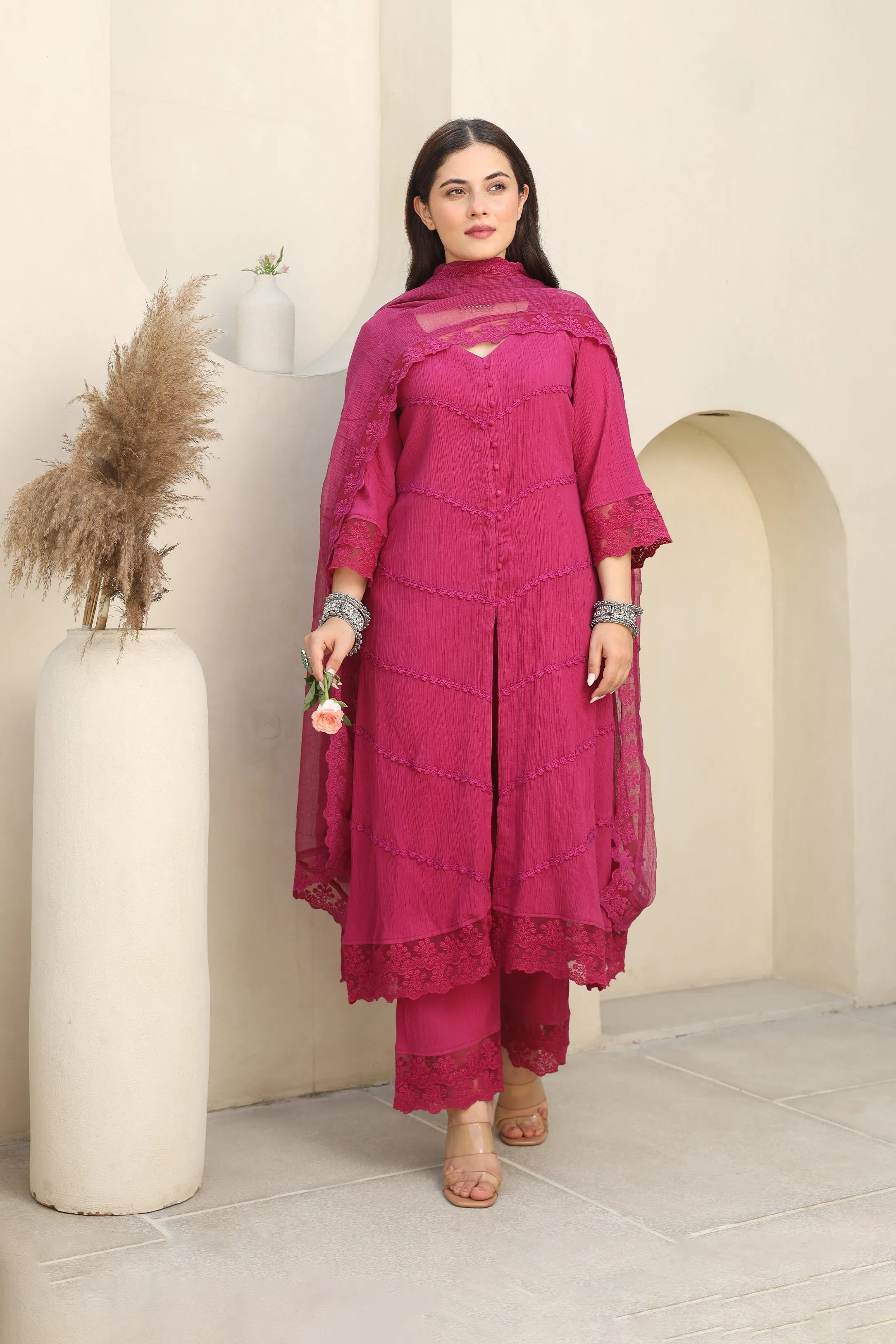 Magenta Bloom Cotton Gauze Suit Set