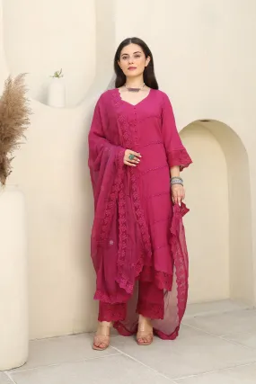 Magenta Bloom Cotton Gauze Suit Set