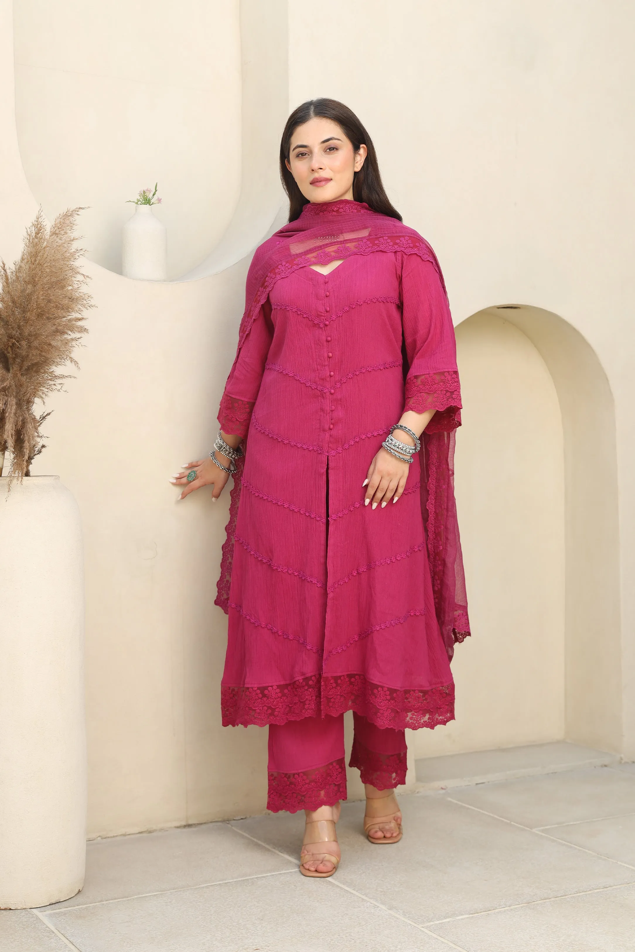 Magenta Bloom Cotton Gauze Suit Set