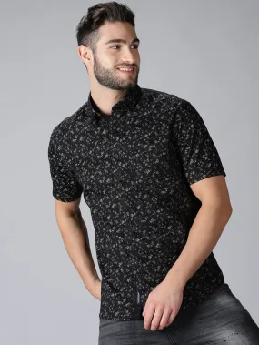 MEN'S DOBBY BLACK PRINT SLIM FIT SHIRT