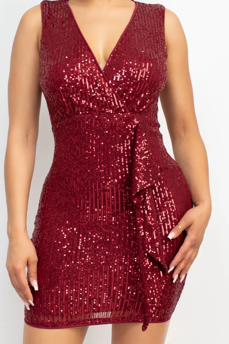 Sleeveless Sequin Mesh Bodycon Mini Short Dress